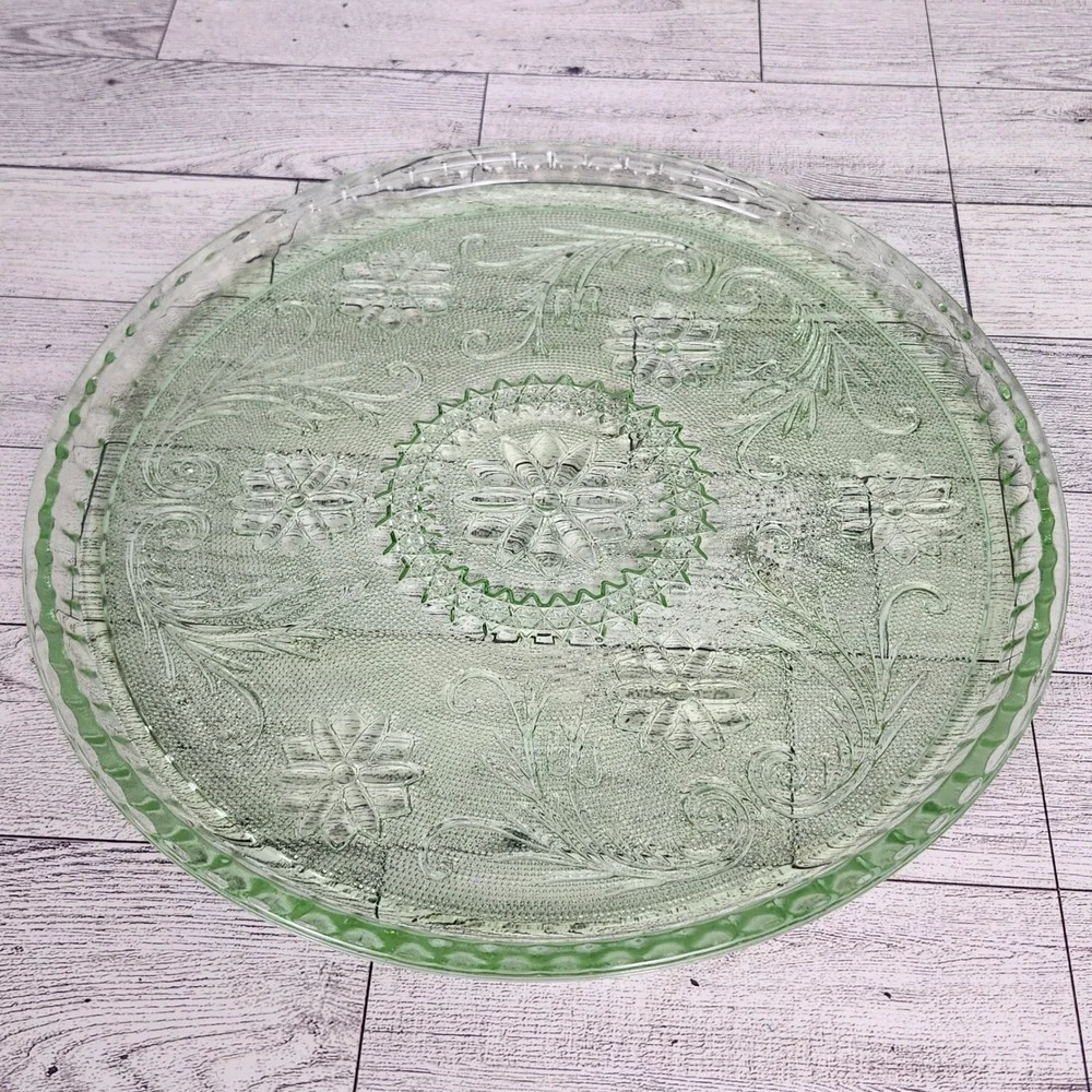 Vtg Indiana Sandwich Glass Chantilly Green Tiara Exclusive Decanter Set 10344